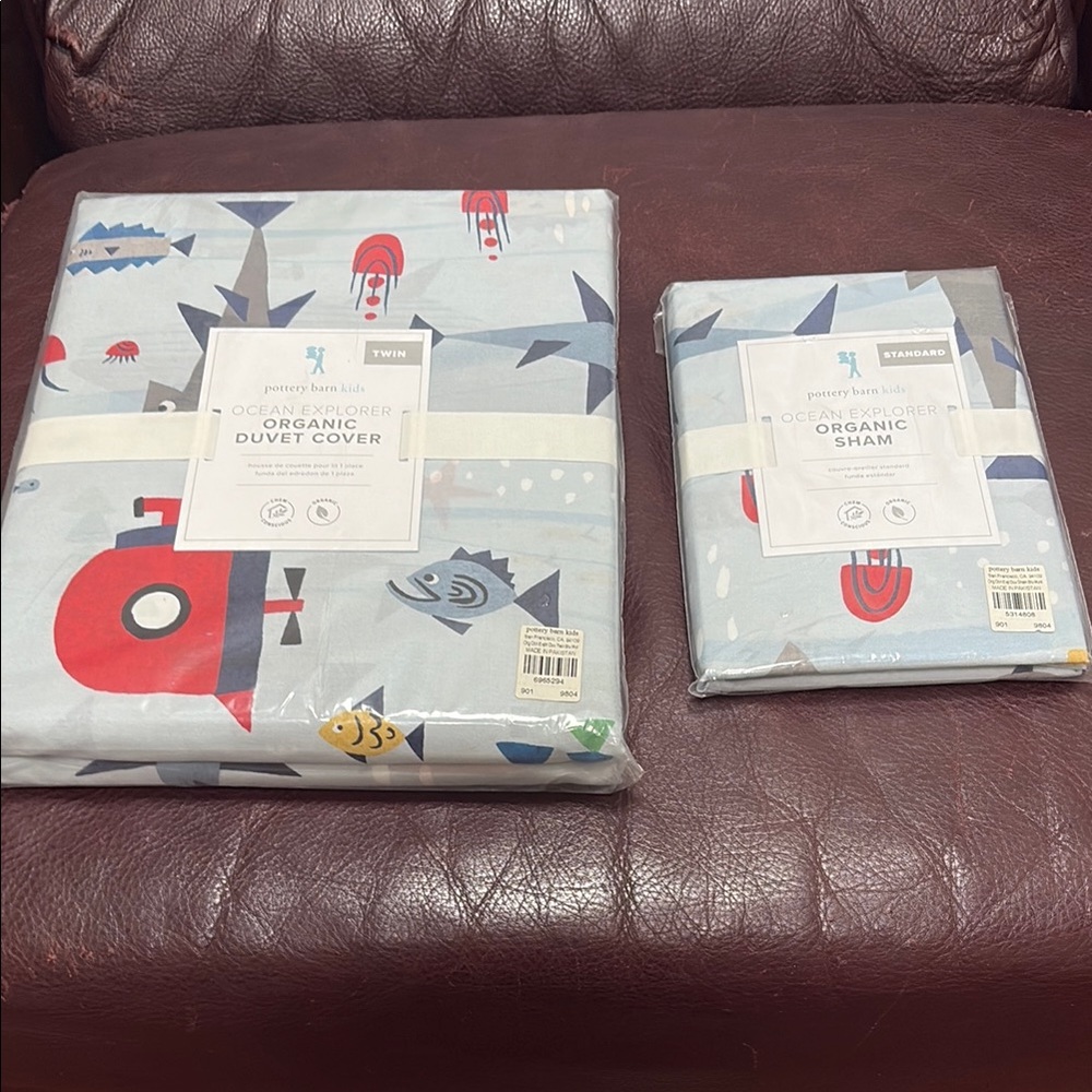 Pottery Barn Kids Organic Cotton Percale Duvet Cover and Sham Set - Blue